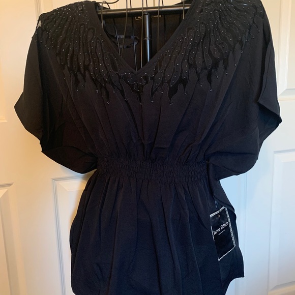 Love Stitch Tops - NWT Black Beaded Elastic Waist Flowy Blouse